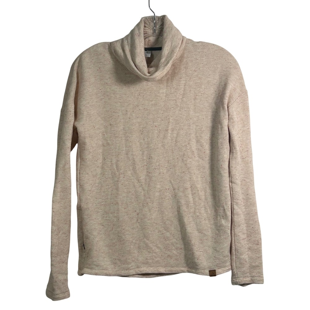 Alpine Design Womens XS Cowl Neck Pullover Sweater Pink Fleck Herringbone Cream